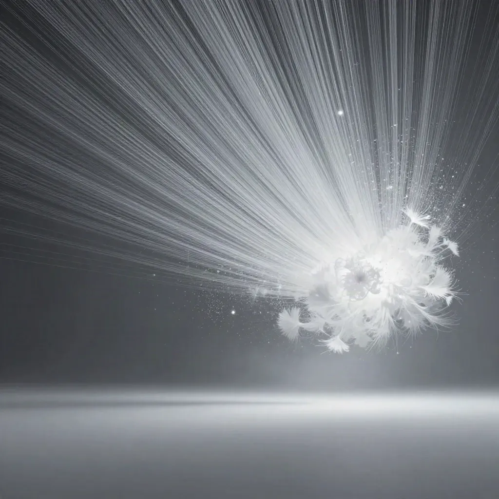 Silver filaments converge into a soft white bloom in dark graphite haze.